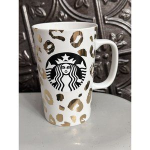 Starbucks‎ 2015 Metallic Gold Leopard Print Ceramic Coffee Mug 16oz Siren Logo